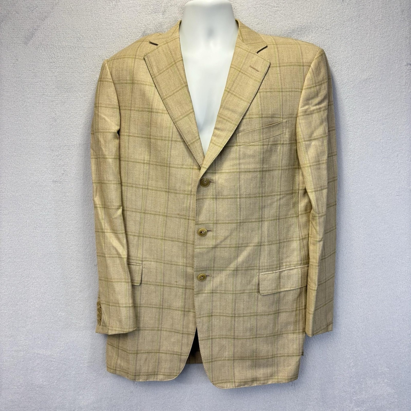 Ermenegildo Zegna Bergdorf Goodman Wool Linen Blazer Mens Us 44l Plaid Luxury